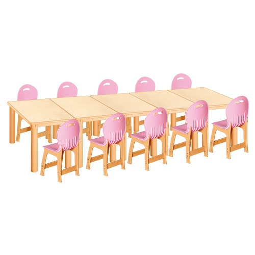 안전 자작합판 사각 5조각 10인 책상의자세트(분홍 파스텔의자)