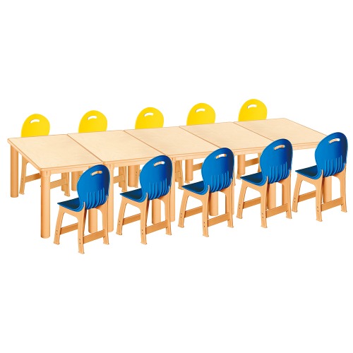 안전 자작합판 사각 5조각 10인 책상의자세트(노랑+파랑 파스텔의자)