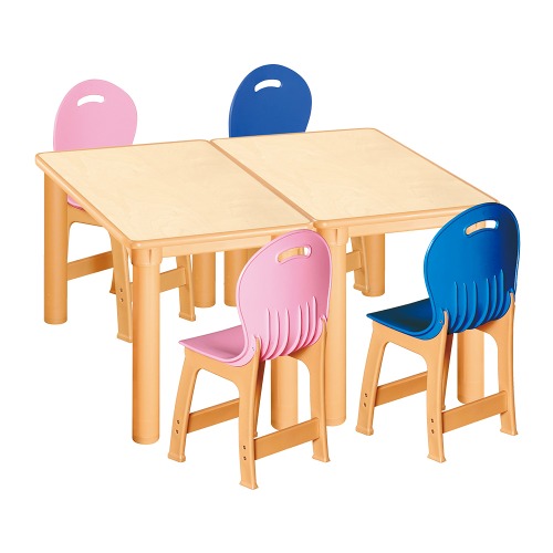 안전 자작합판 사각 2조각 4인 책상의자세트(분홍+파랑 파스텔의자)