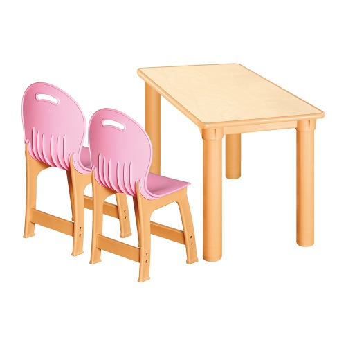 안전 자작합판 사각 1조각 2인 책상의자세트(분홍 파스텔의자)