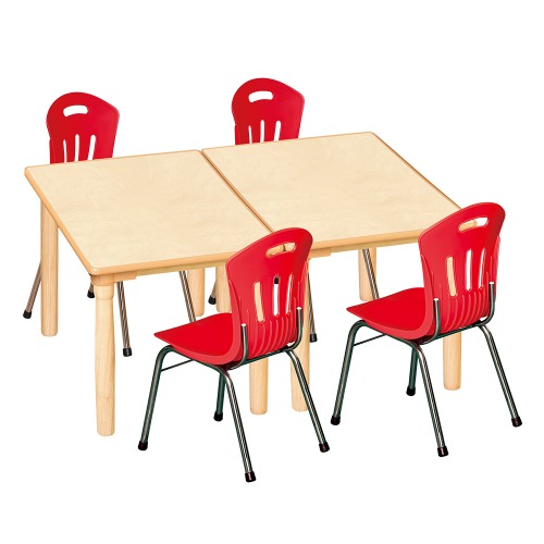 안전 자작합판 대형 사각 2조각 4인 책상의자세트(빨강 수강의자)