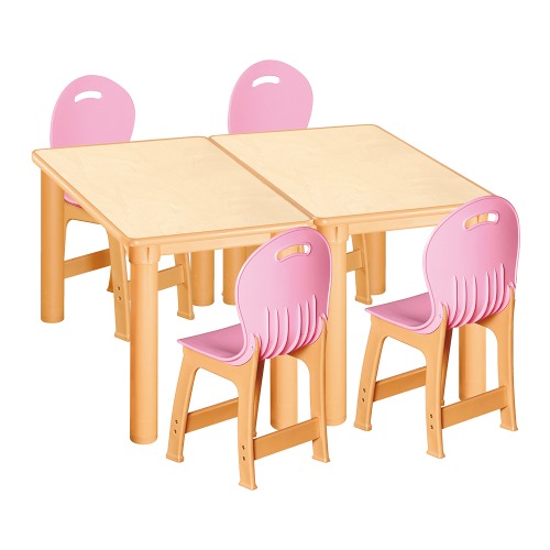 안전 자작합판 사각 2조각 4인 책상의자세트(분홍 파스텔의자)