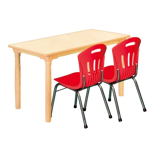 안전 자작합판 대형 사각 1조각 2인 책상의자세트(빨강 수강의자)
