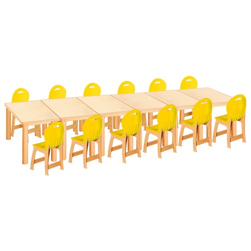 안전 자작합판 사각 6조각 12인 책상의자세트(노랑 파스텔의자)