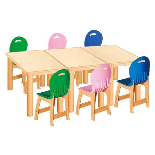 안전 자작합판 사각 3조각 6인 책상의자세트(초록+분홍+파랑 파스텔의자)