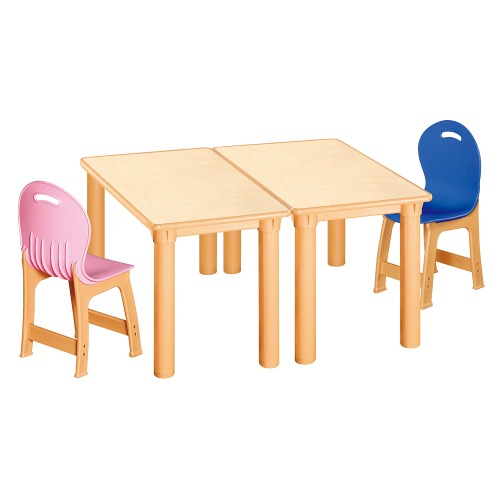 안전 자작합판 사각 2조각 2인 책상의자세트(분홍+파랑 파스텔의자)