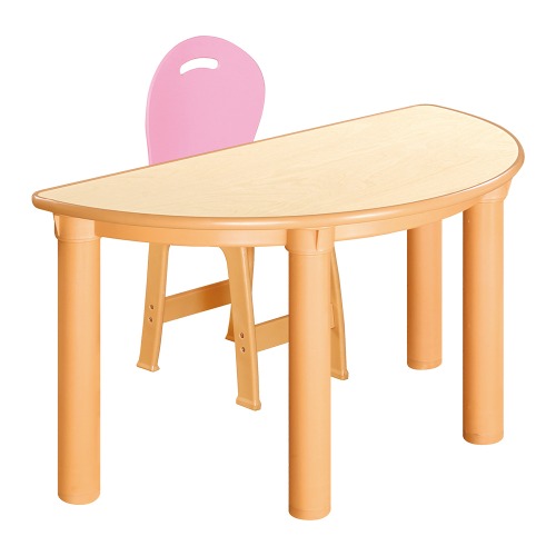 안전 자작합판 반달 1조각 1인 책상의자세트(분홍 파스텔의자)