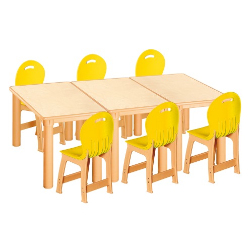 안전 자작합판 사각 3조각 6인 책상의자세트(노랑 파스텔의자)