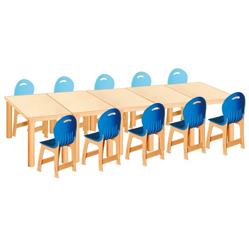 안전 자작합판 사각 5조각 10인 책상의자세트(하늘+파랑 파스텔의자)