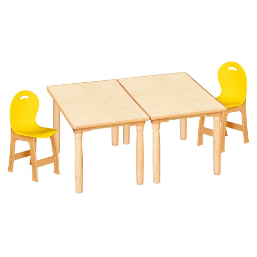 안전 자작합판 대형 사각 2조각 2인 책상의자세트(노랑 파스텔의자)