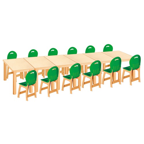 안전 자작합판 사각 6조각 12인 책상의자세트(초록 파스텔의자)