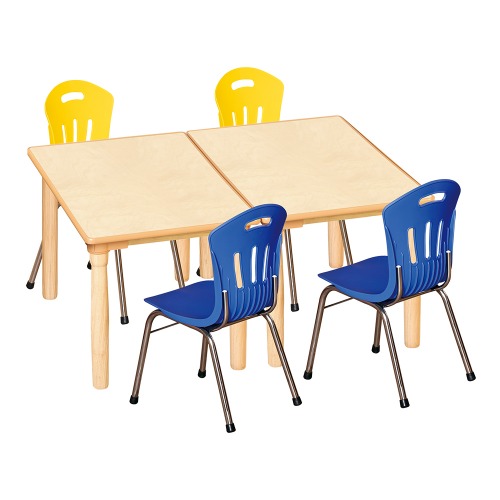 안전 자작합판 대형 사각 2조각 4인 책상의자세트(노랑+파랑 수강의자)