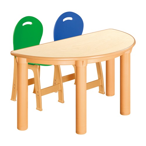 안전 자작합판 반달 1조각 2인 책상의자세트(초록+파랑 파스텔의자)