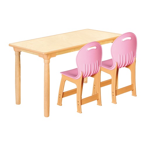 안전 자작합판 대형 사각 1조각 2인 책상의자세트(분홍 파스텔의자)