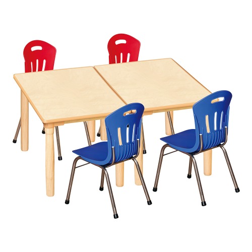 안전 자작합판 대형 사각 2조각 4인 책상의자세트(빨강+파랑 수강의자)