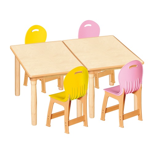 안전 자작합판 대형 사각 2조각 4인 책상의자세트(노랑+분홍 파스텔의자)