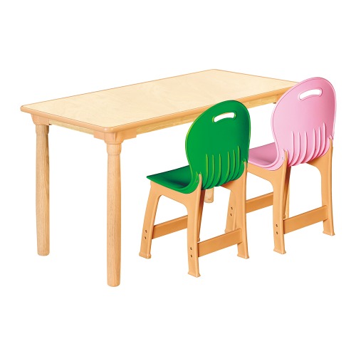 안전 자작합판 대형 사각 1조각 2인 책상의자세트(초록+분홍 파스텔의자)