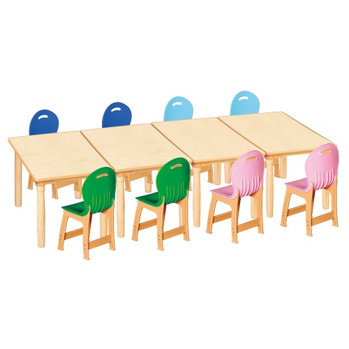 안전 자작합판 대형 사각 4조각 8인 책상의자세트(초록+분홍+하늘+파랑 파스텔의자)