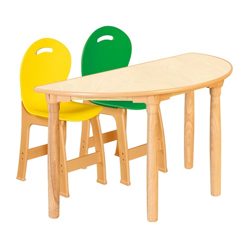 안전 자작합판 대형 반달 1조각 2인 책상의자세트(노랑+초록 파스텔의자)