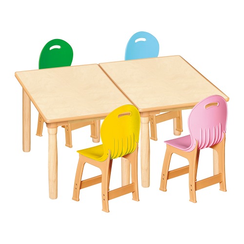안전 자작합판 대형 사각 2조각 4인 책상의자세트(노랑+초록+분홍+하늘 파스텔의자)