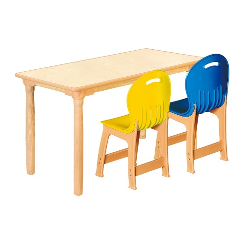 안전 자작합판 대형 사각 1조각 2인 책상의자세트(노랑+파랑 파스텔의자)