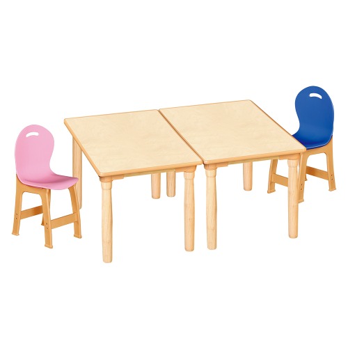 안전 자작합판 대형 사각 2조각 2인 책상의자세트(분홍+파랑 파스텔의자)