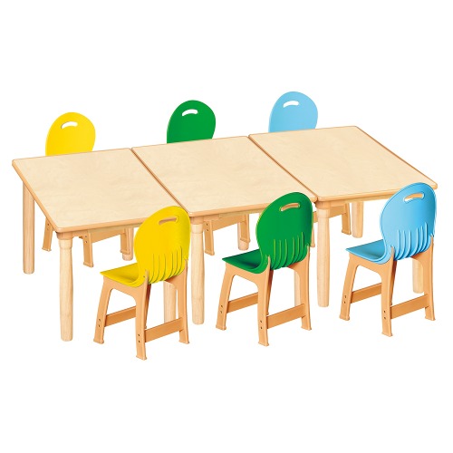 안전 자작합판 대형 사각 3조각 6인 책상의자세트(노랑+초록+하늘 파스텔의자)