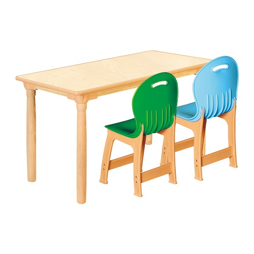 안전 자작합판 대형 사각 1조각 2인 책상의자세트(초록+하늘 파스텔의자)
