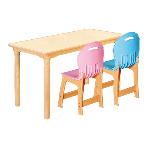 안전 자작합판 대형 사각 1조각 2인 책상의자세트(분홍+하늘 파스텔의자)
