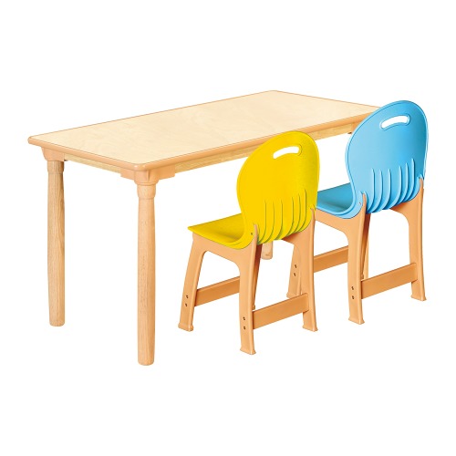 안전 자작합판 대형 사각 1조각 2인 책상의자세트(노랑+하늘 파스텔의자)