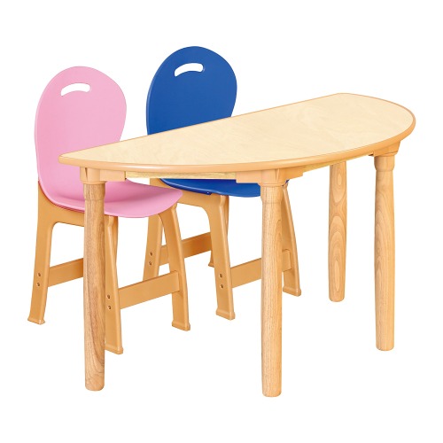 안전 자작합판 대형 반달 1조각 2인 책상의자세트(분홍+파랑 파스텔의자)