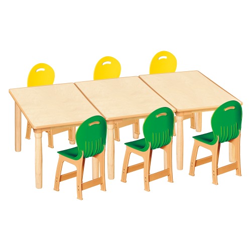 안전 자작합판 대형 사각 3조각 6인 책상의자세트(노랑+초록 파스텔의자)