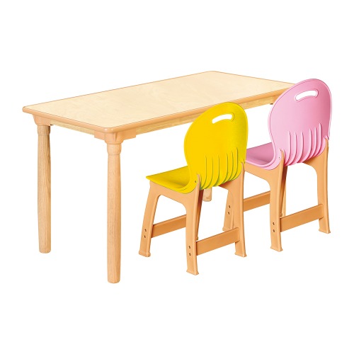 안전 자작합판 대형 사각 1조각 2인 책상의자세트(노랑+분홍 파스텔의자)