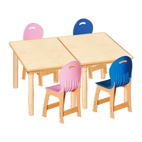 안전 자작합판 대형 사각 2조각 4인 책상의자세트(분홍+파랑 파스텔의자)