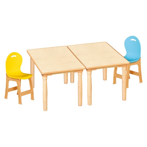 안전 자작합판 대형 사각 2조각 2인 책상의자세트(노랑+하늘 파스텔의자)