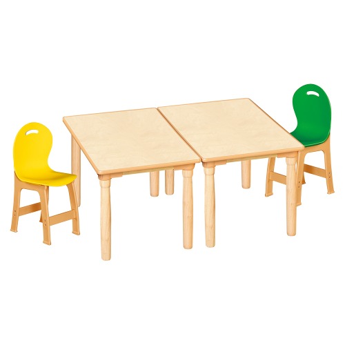안전 자작합판 대형 사각 2조각 2인 책상의자세트(노랑+초록 파스텔의자)