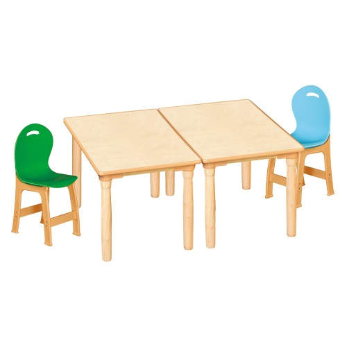 안전 자작합판 대형 사각 2조각 2인 책상의자세트(초록+하늘 파스텔의자)