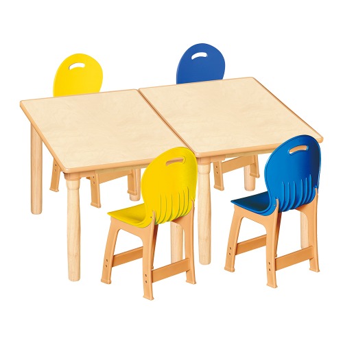 안전 자작합판 대형 사각 2조각 4인 책상의자세트(노랑+파랑 파스텔의자)