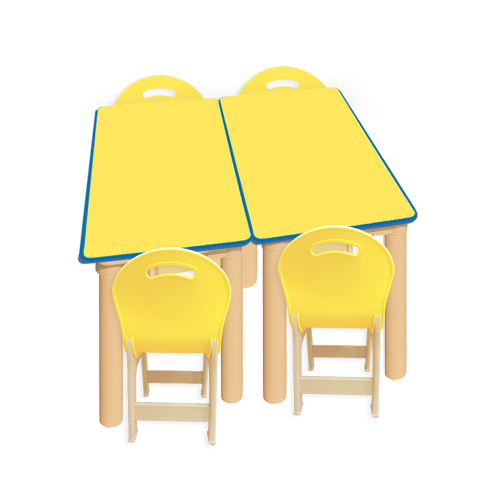 노랑 안전 사각2조각 4인 책상세트
