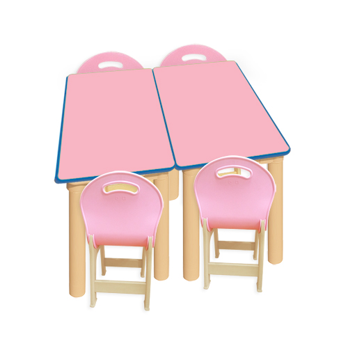 분홍 안전 사각2조각 4인 책상세트