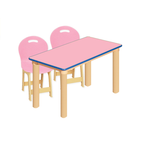 분홍 안전 사각1조각 2인 책상세트
